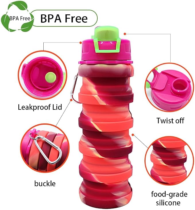 Silicone Collapsible Water Bottles, 16oz 500ml Portable Foldable Expandable - Image 3