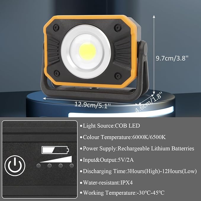 Sunzone Rechargeable LED Work Light, Portable Flood Light - Image 6