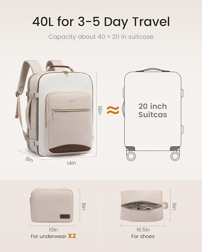 LOVEVOOK 40L Travel Backpack for Women & Men, Airline Approved Carry On Luggage - Image 5