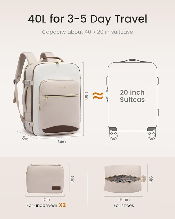 LOVEVOOK 40L Travel Backpack for Women & Men, Airline Approved Carry On Luggage - Image 4