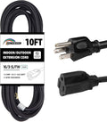 10FT Outdoor Extension Cord-16/3 SJTW Durable Black Extension Cord by HONDERSON