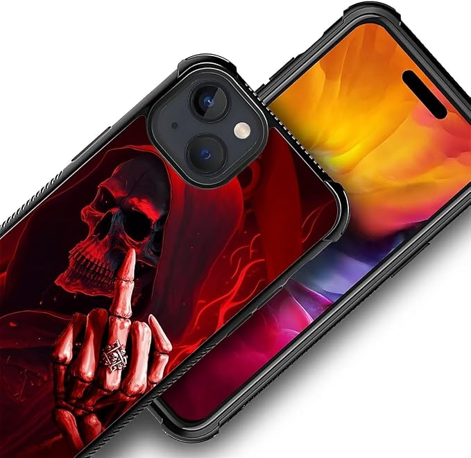 for iPhone 15 Plus Case, Gestures Funny Skull Pattern Graphic Design Girl Boy - Image 2