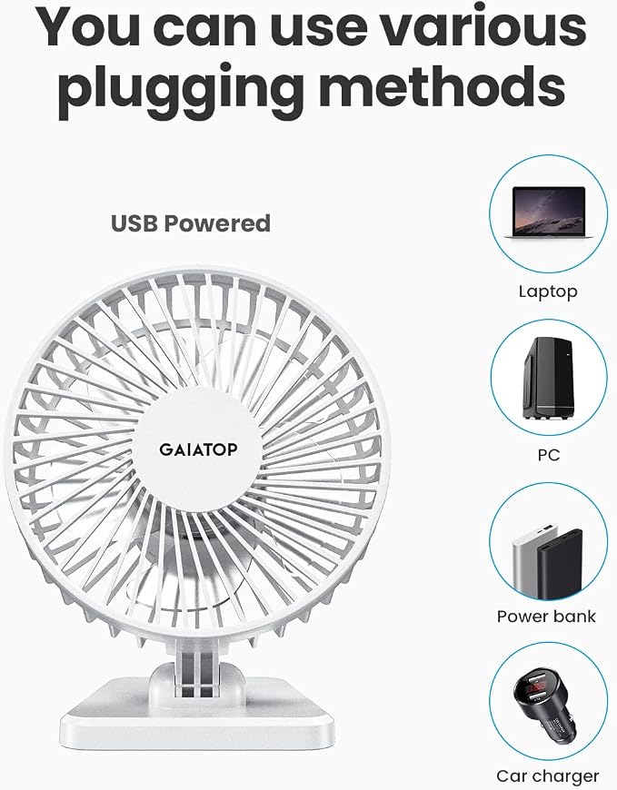 Gaiatop USB Desk Fan, Small But Powerful, Personal Portable Quiet 3 Speeds - Image 7