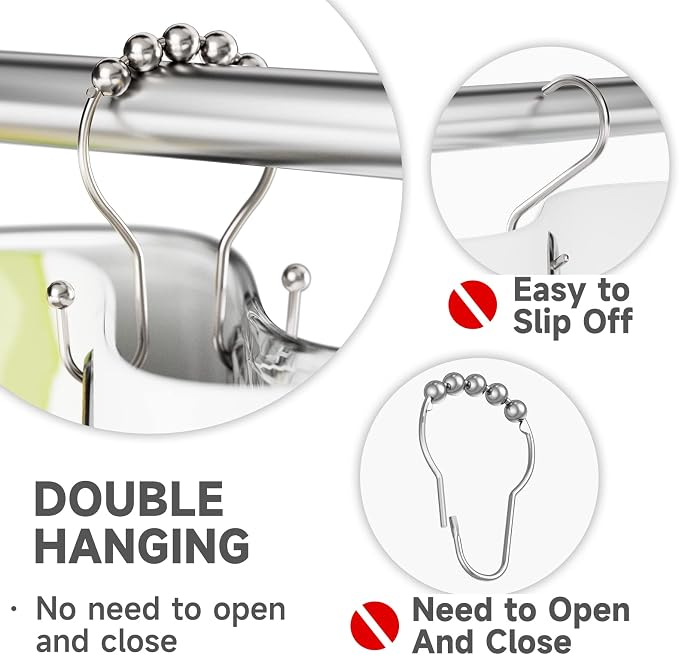 Shower Curtain Hooks Brushed Nickel Shower Curtain Rings Rust Proof, Bathway - Image 3