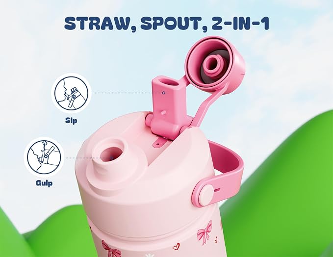 12 oz Insulated Water Bottle for Girls: 2-in-1 Straw Spout Lid, Easy Carry - Image 6