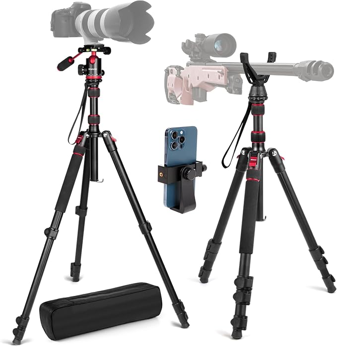 68" Ball Head Camera Tripod & Monopods, 360° Smooth Rotation V-Yoke Rifle - Image 9