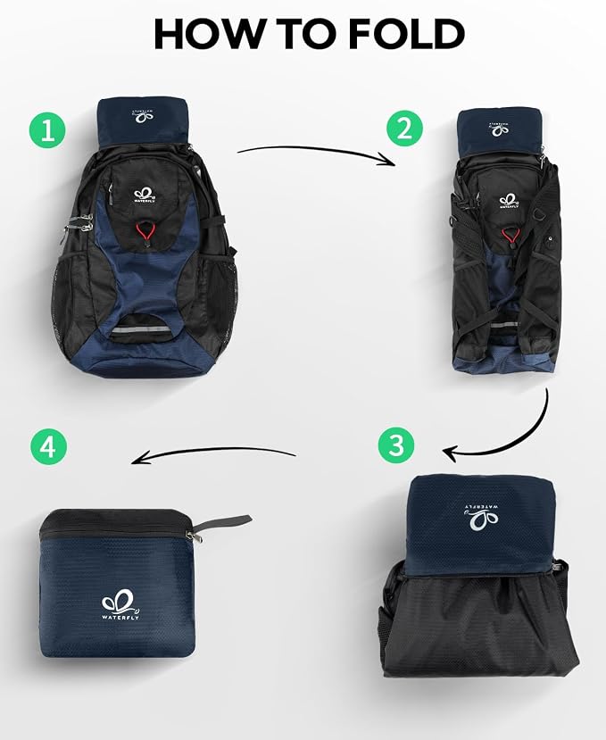 WATERFLY Lightweight Packable Hiking Backpack: 30L Foldable Travel Daypack - Image 6