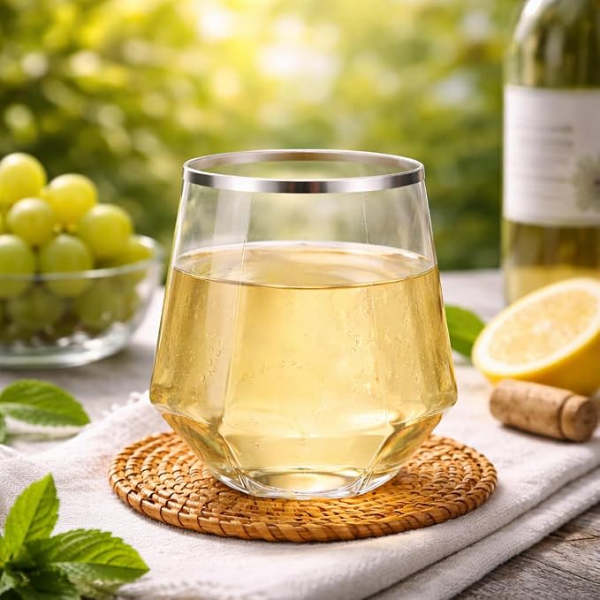 Oojami 40 Pack 12 oz Diamond Stemless Plastic Wine Glasses, Shatterproof - Image 6