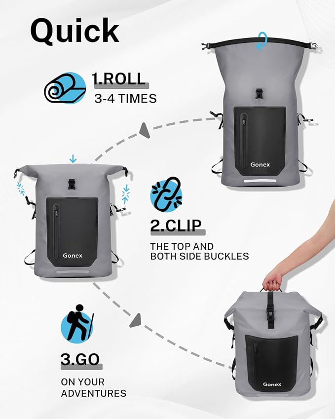 Gonex Ultralight Waterproof TPU Backpack, 35L Roll Top Dry Bag - Image 7