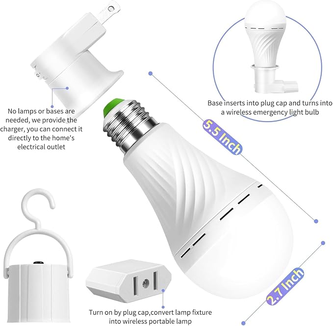 Emergency Rechargeable Light Bulbs, Battery Powered LED Light Bulb Daylight E26 - Image 2