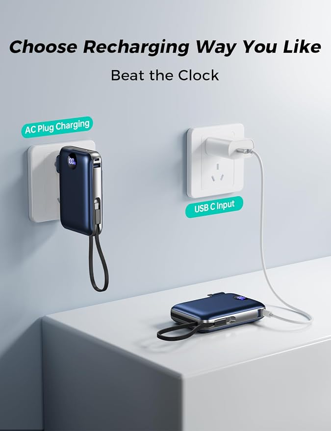 Portable Charger with Built-in Cables & Wall Plug, 10000mAh Power Bank - Image 4
