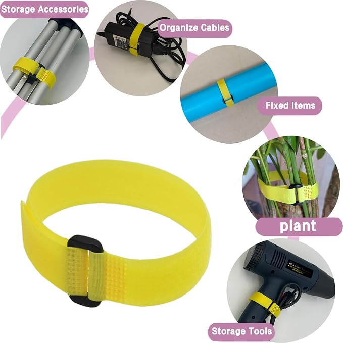 10 Pack Reusable Fastening Cable Ties and Cable Straps Yellow Color Adjustable - Image 3