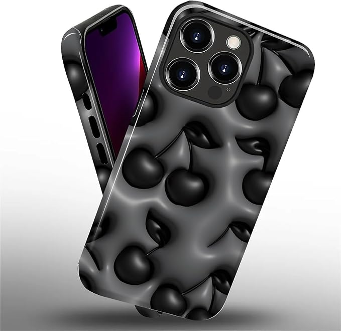for iPhone 13 Pro Case, HL2 Cute Cool Cherry Black Hybrid 2 Layer Hard Shell - Image 2