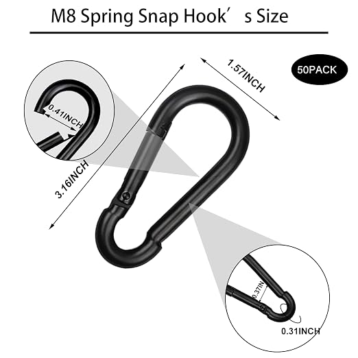 50 PCS 3'' Spring Snap Hook Carabiner, M8 5/16 Inch Galvanized Black Steel - Image 2