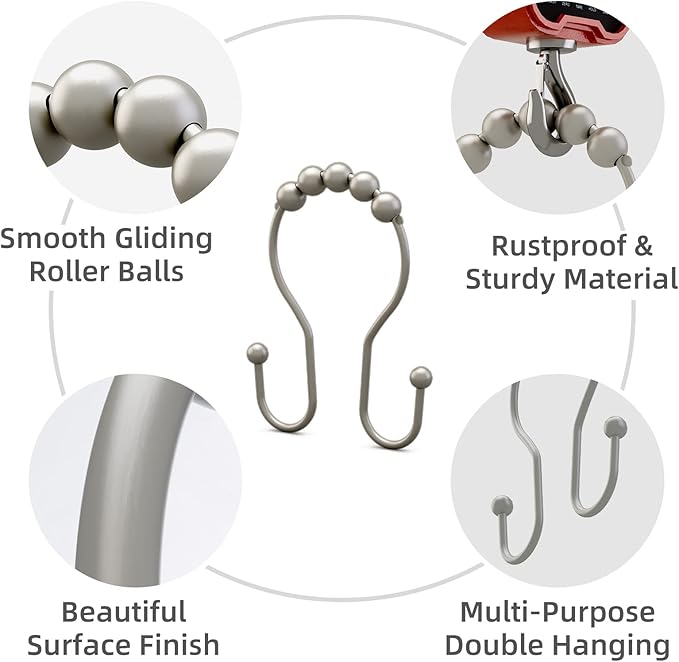 Bathway Shower Curtain Hooks Rust Proof Shower Curtain Rings, Smooth Glide - Image 2