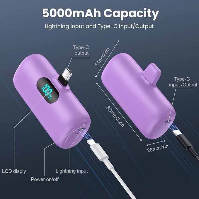 Mini Portable Charger 5000mAh Power Bank, 3A PD USB C Cell Phone Portable Power - Image 5