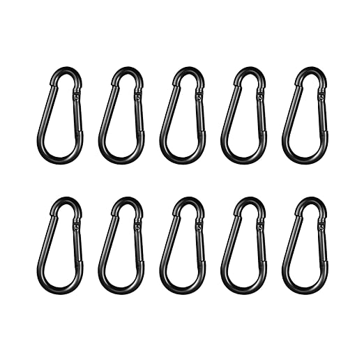 Black Carabiner, Heavy Duty Galvanized Steel Spring Snap Hook Carabiner Clips by High-PQ