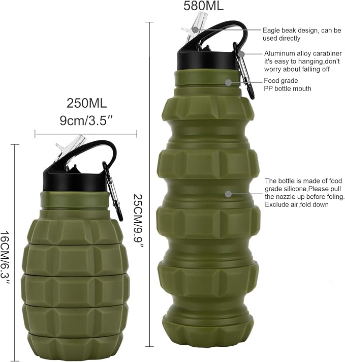 Collapsible Travel Water Bottle 19.6 oz, Reuseable Silicone Foldable Water - Image 2