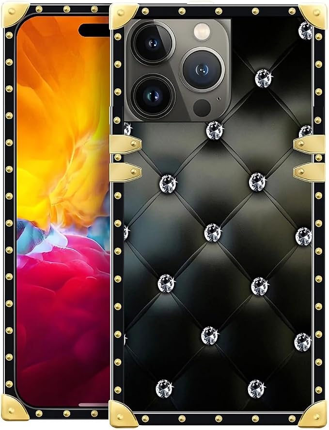 Compatible with iPhone 15 Pro Case, Shiny Black Sofa Crystal Luxury Golden by Unknown