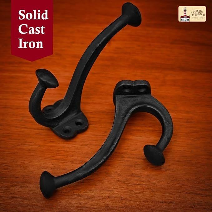 Mystic Colonial Rustic Medieval Cast Iron Wall Hooks | Vintage Black Finish - Image 4