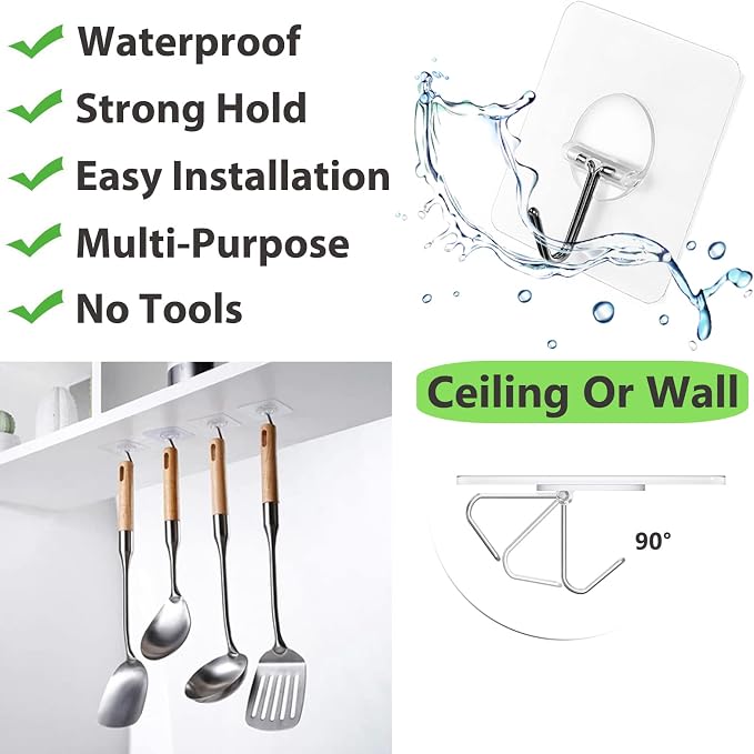 JINSHUNFA Adhesive Wall Hooks 13LB Heavy Duty No Drill Transparent Waterproof - Image 2
