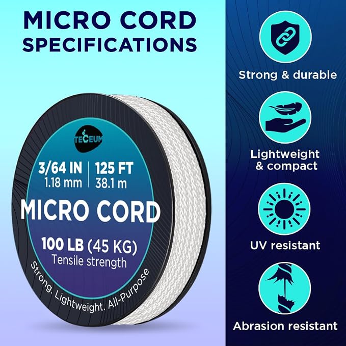 TECEUM Micro Paracord – 1.18 mm X 125 ft – Micro Utility Cord – Thin Braided - Image 4
