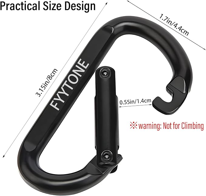 Black Steel Heavy Duty Carabiner Clip, 880 lbs 3" Carabiners D Ring Spring Snap - Image 2