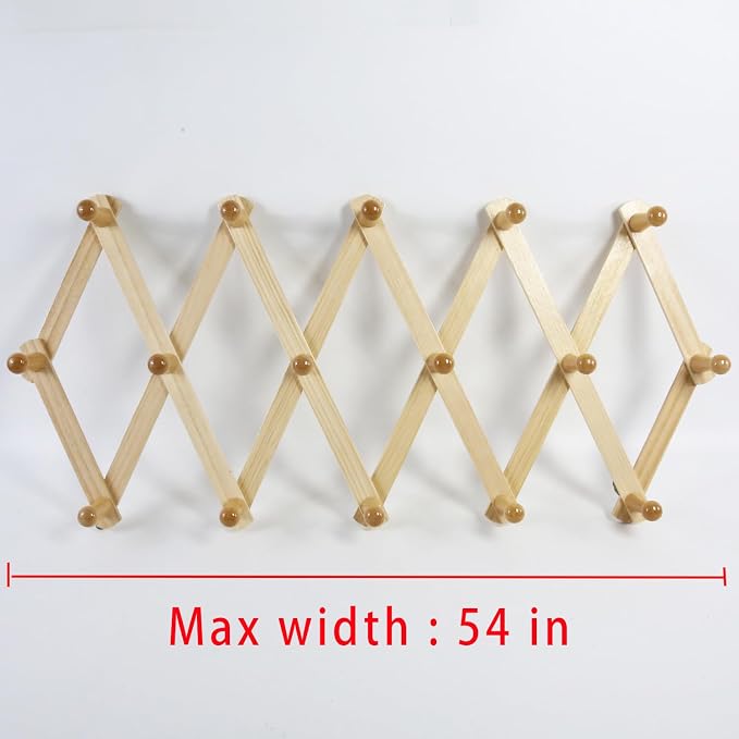 AMAPON Accordion Style Expandable Wall Wooden Coat Rack 16 Hooks Hang Hats - Image 5