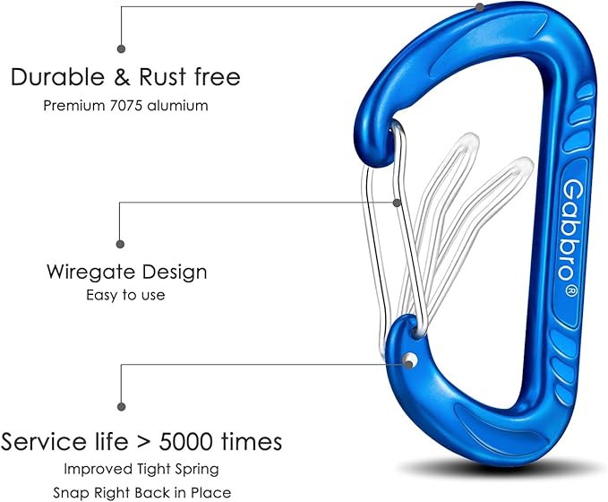 Gabbro Carabiner Clips Heavy Duty 12kN, Wiregate Aluminum Lightweight Caribeener - Image 5