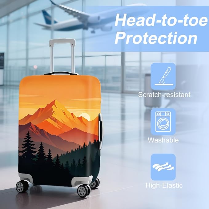 Retro Mountain Landscape Sunset Travel Luggage Cover -Stretchable Airplane - Image 3