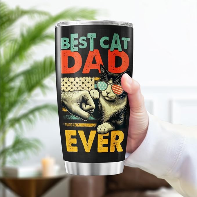 Best Cat Dad Ever 20oz Tumbler, Funny Fist Bump Design, Insulated Stainless - Image 3