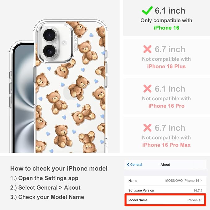 MOSNOVO for iPhone 16 Case, Shockproof Military-Grade Protection 6.6ft Drop - Image 2