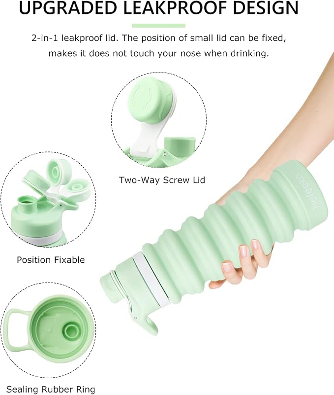 Nefeeko Collapsible Water Bottle, 26oz Silicone Foldable Water Bottles - Image 3