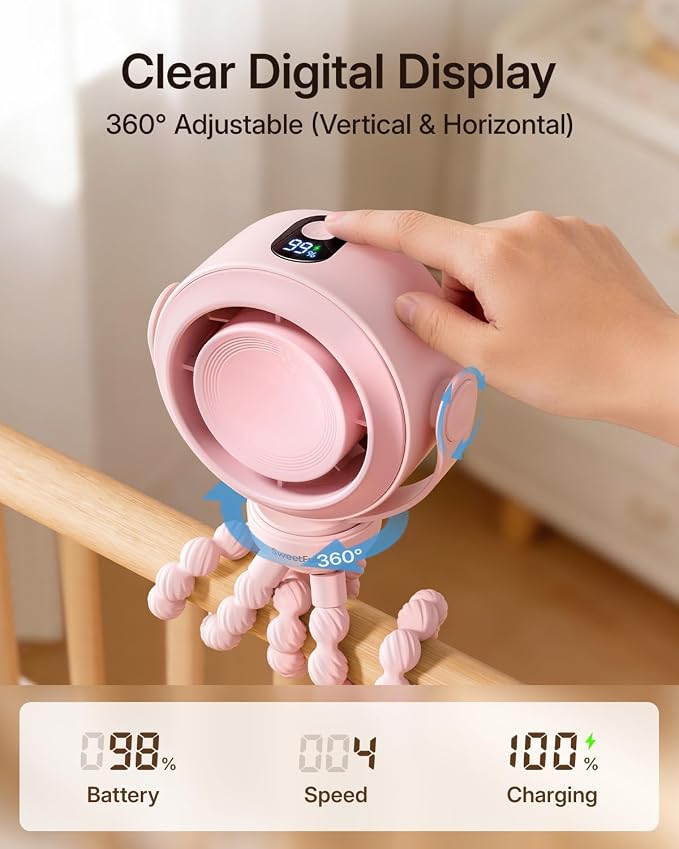 SWEETFULL Portable Stroller Fan, Pinch-Proof Baby Fan, 10H Battery, 5-Speed - Image 5
