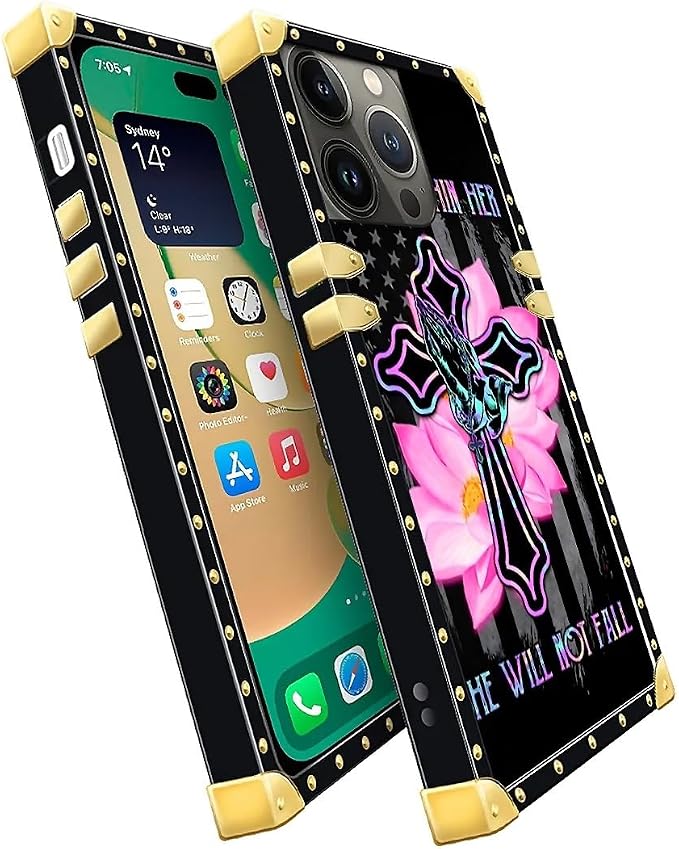 Compatible with iPhone 14 Pro Max Case, Praying Cross Hands Luxury Golden - Image 3