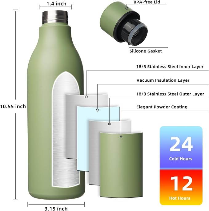 BJPKPK Insulated Water Bottles, 25 oz Stainless Steel Metal Water Bottle - Image 3