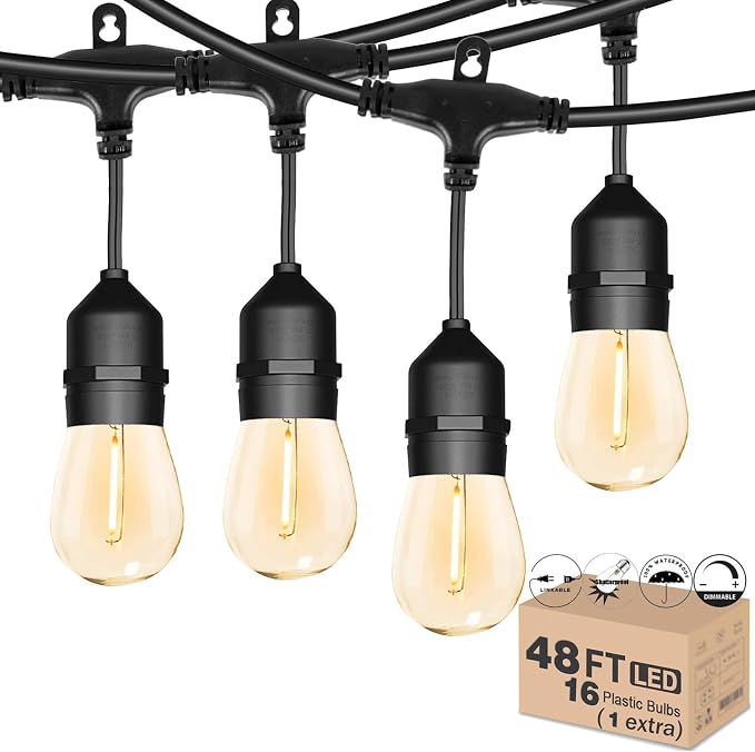 Outdoor String Light 48FT LED Heavy-Duty Patio Lights String Linkable by Meidaoduo
