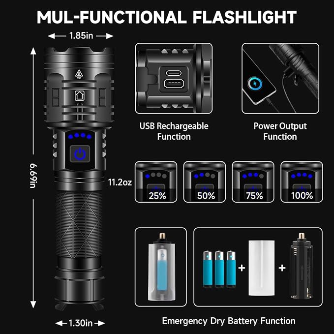 Rechargeable Flashlights High Lumens, Powerful Tactical Flashlights, 5 Modes - Image 4