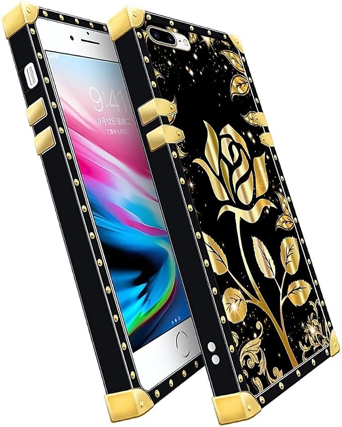 Compatible with iPhone 8 Plus 7 Plus Case, Shine Gold Rose Luxury Golden - Image 3