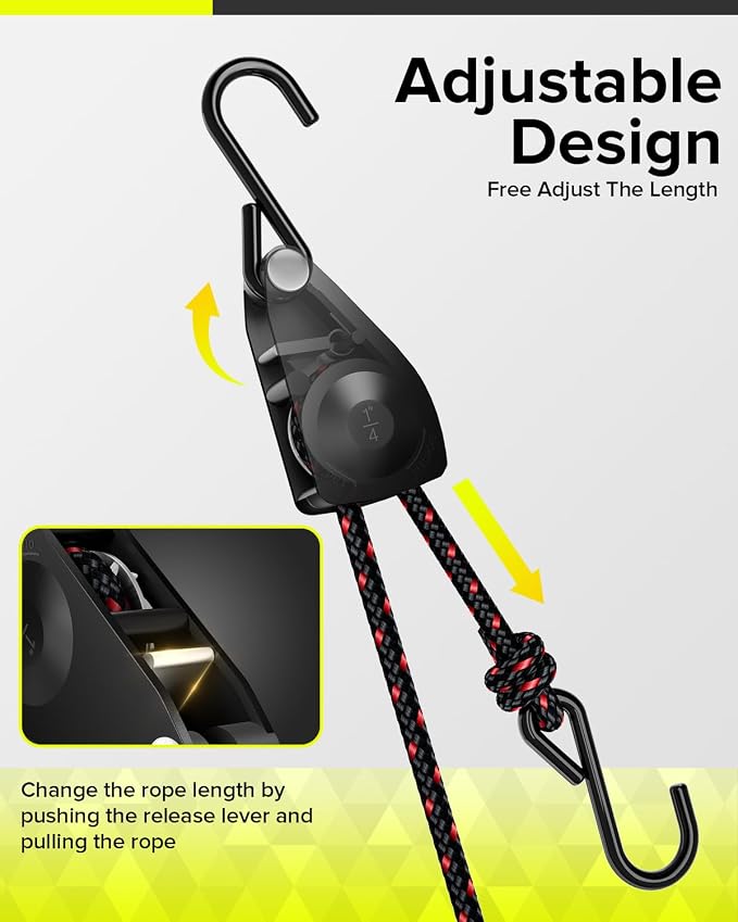 1/4" Ratchet Tie Down Straps, Heavy Duty Kayak Pulley System - Image 4