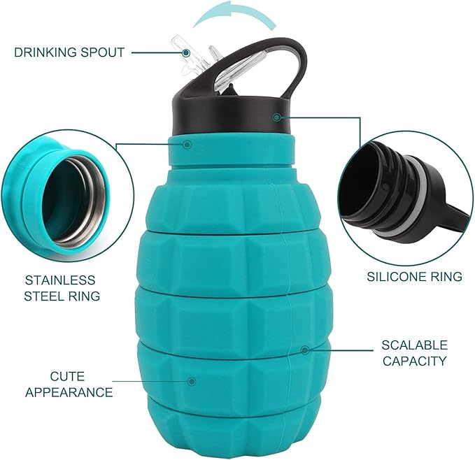 QiCheng&LYS 19.5oz Collapsible Travel Water Bottle, Reuseable BPA Free Silicone - Image 2