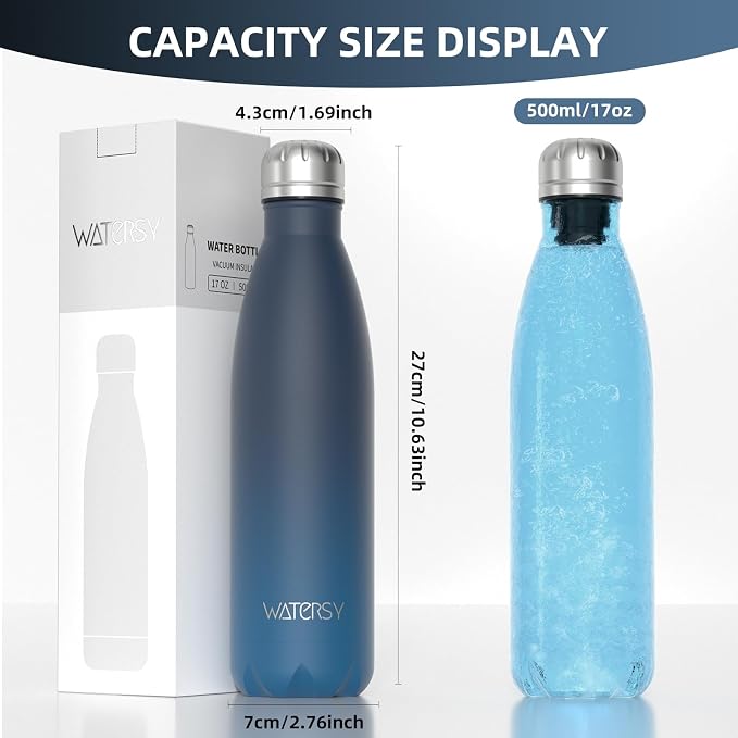 WATERSY Stainless Steel water bottles, 17oz/500ml Insulated Water Bottles - Image 3