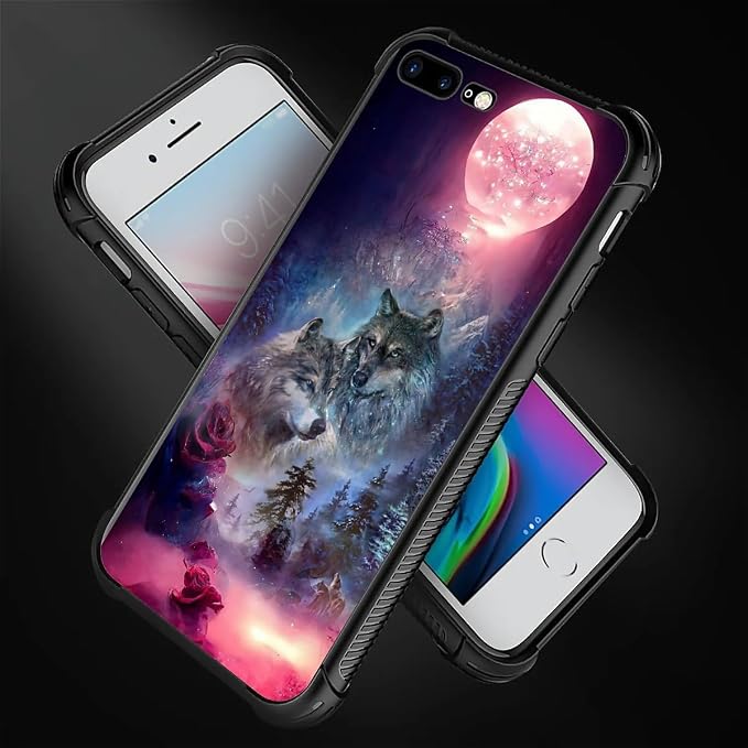 for iPhone 7 Plus/8 Plus Case, Star Two Wolfs Howling Pattern Graphic Design - Image 4