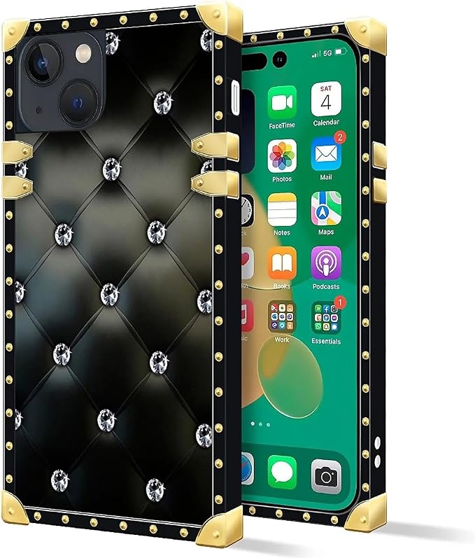 Compatible with iPhone 14 Case, Shiny Black Sofa Crystal Luxury Golden - Image 2