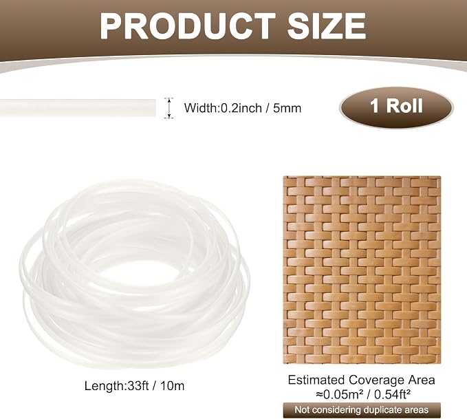 M METERXITY 1-Pack Wicker Repair Kit, 5mm x 33ft/10m Plastic Flat Rattan - Image 3