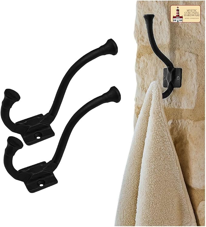 Mystic Colonial Medieval Rustic Cast Iron Wall Hooks | Vintage Black Coated - Image 8