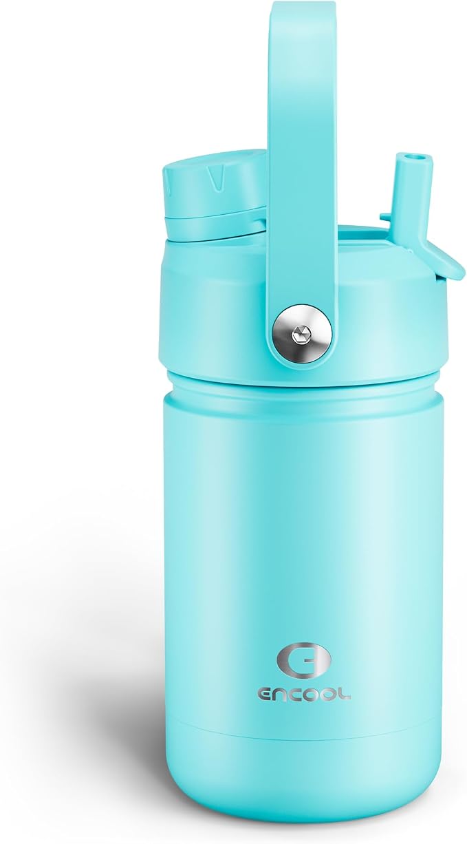 Kids Insulated Water Bottle - 12oz Stainless Steel Water Bottle with Dual Spouts by ENCOOL