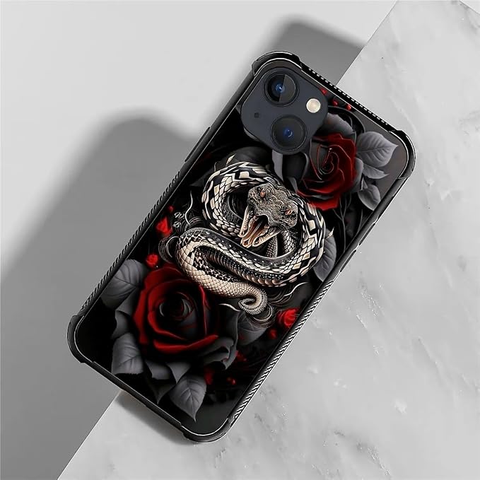 for iPhone 13 Mini Case, Entwined Rose Snake Pattern Graphic Design Girl Boy - Image 5