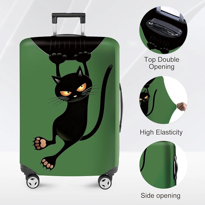 ANNA QUEEN Black Cat Hanging Cartoon Luggage Cover, Cute Stretchable Suitcase - Image 2
