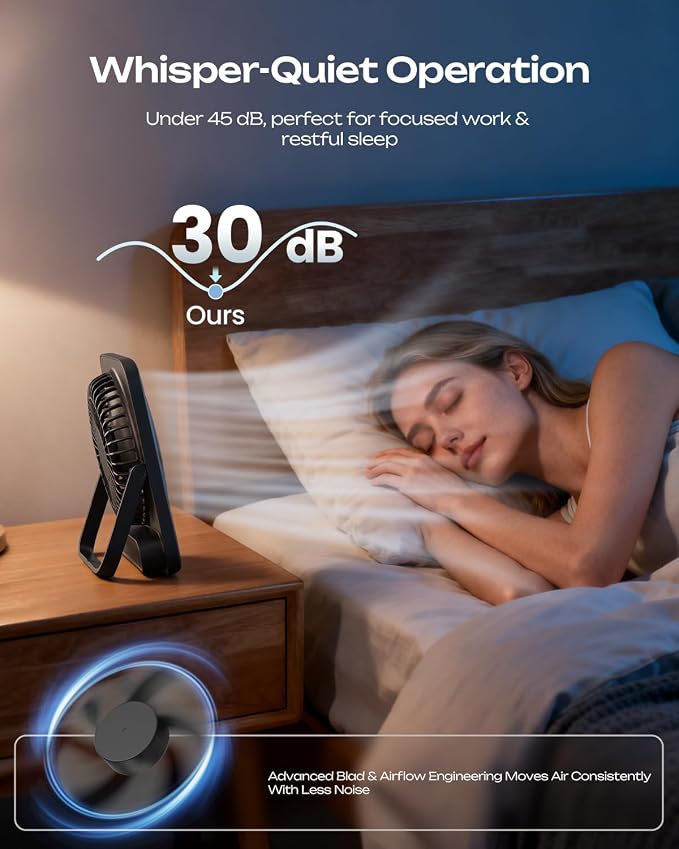 Otlonpe Portable Desk Fan 6.5 Inch, 4000mAh Rechargeable Battery Operated & USB - Image 5